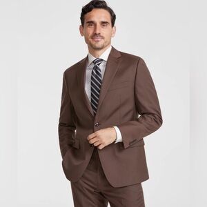 Michael Kors Mens Classic Fit Wool Suit Jacket Blazer Sports Coat in Brown Solid